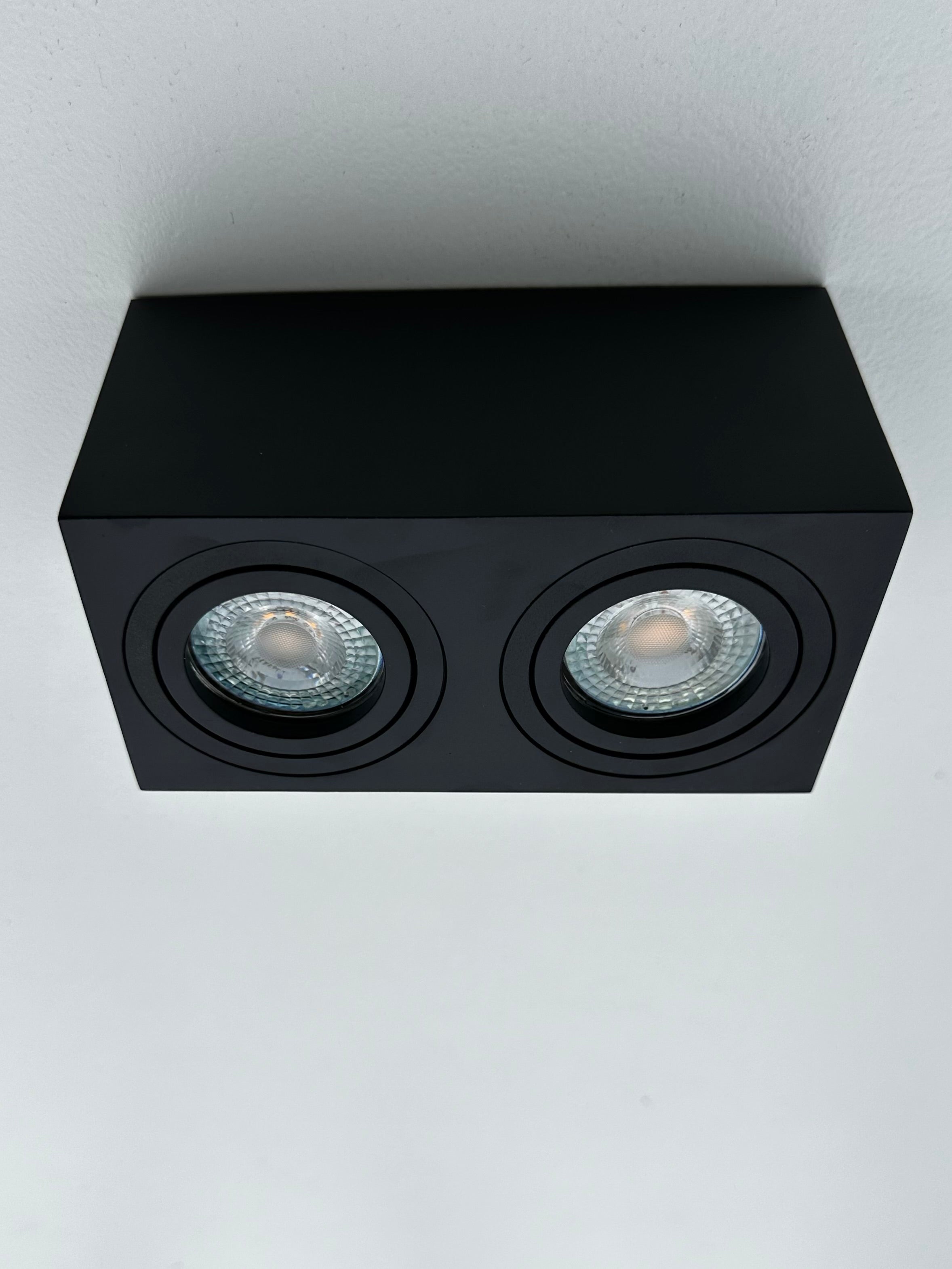 Faretto soffitto orientabile quadrato doppio - Nero