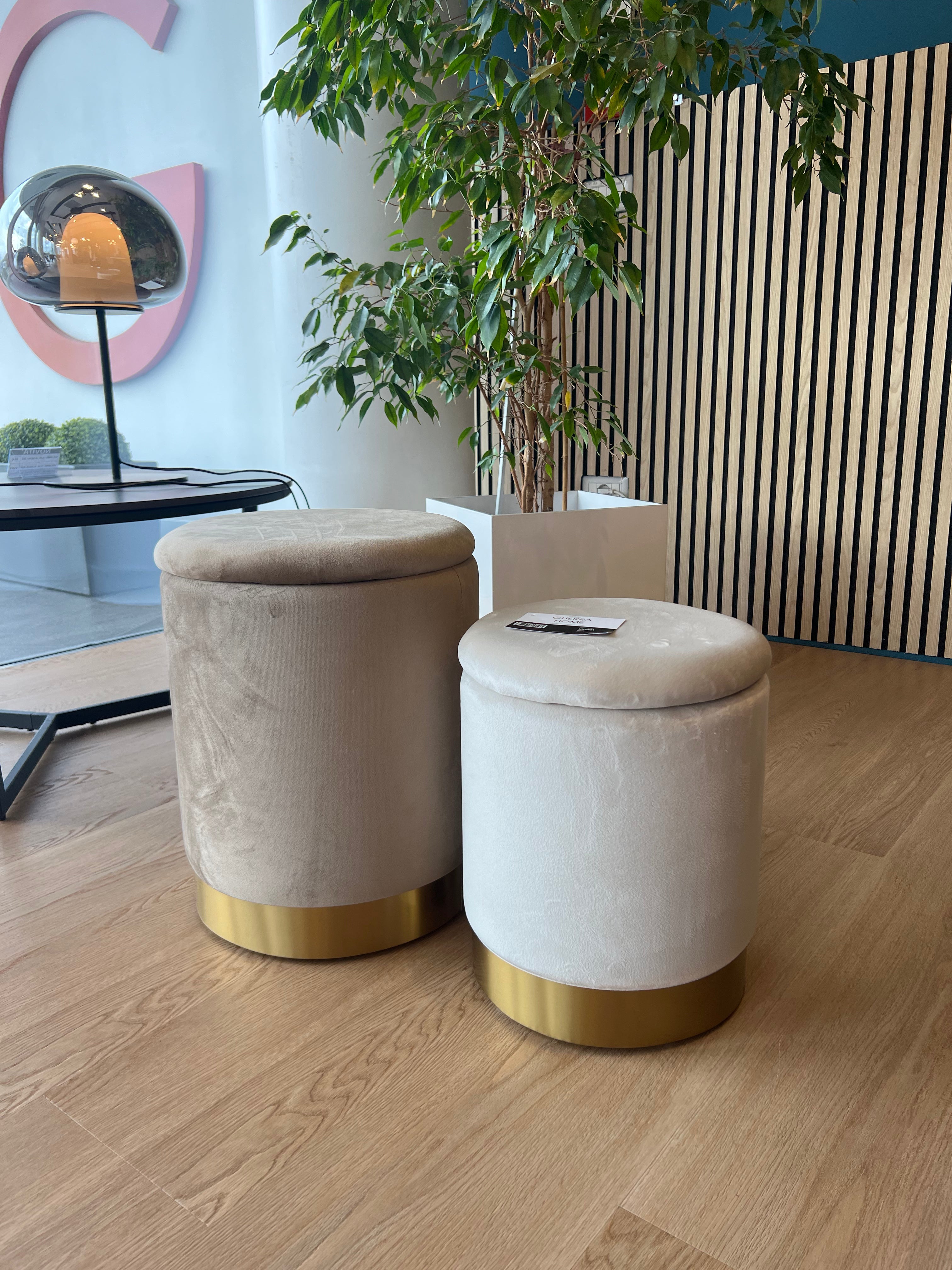 Set 2 Pouf contenitori - Beige scuro