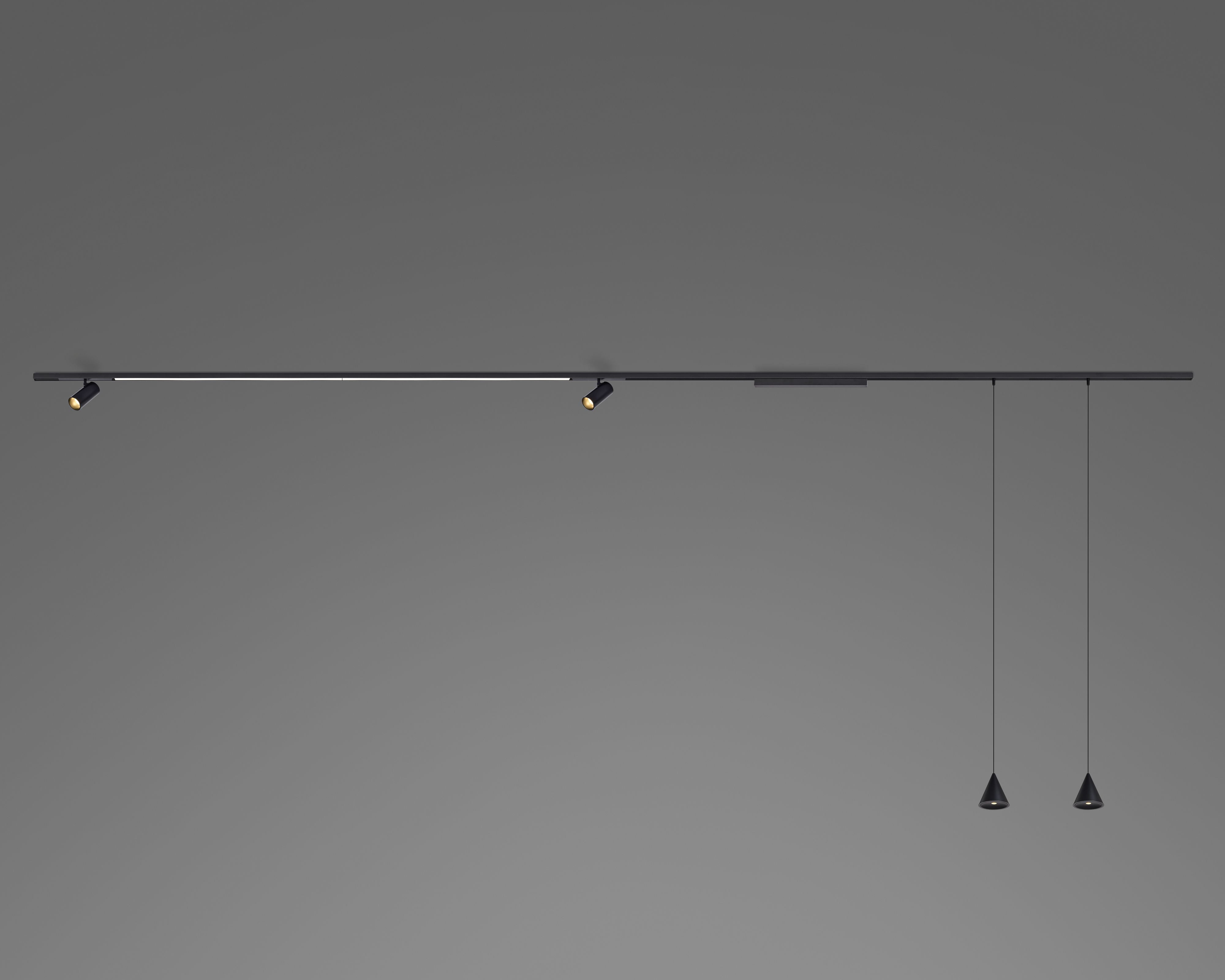 Pacchetto Karma binario magnetico 3 metri. Sorgenti luminose: 2 Spot Small 5W + 2 Strip led 60cm + 2 Coni sospensione